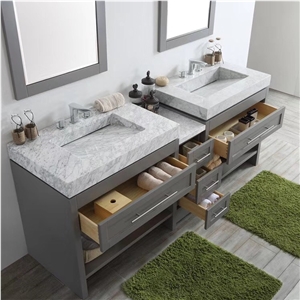 Bianco Carrara Marble Hotel Vanity Top Prefab Customized