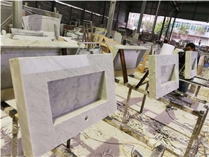Bianco Carrara Marble Hotel Vanity Top Prefab Customized