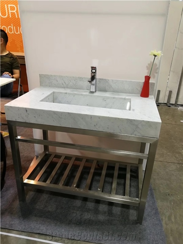 Bianco Carrara Marble Hotel Vanity Top Prefab Customized