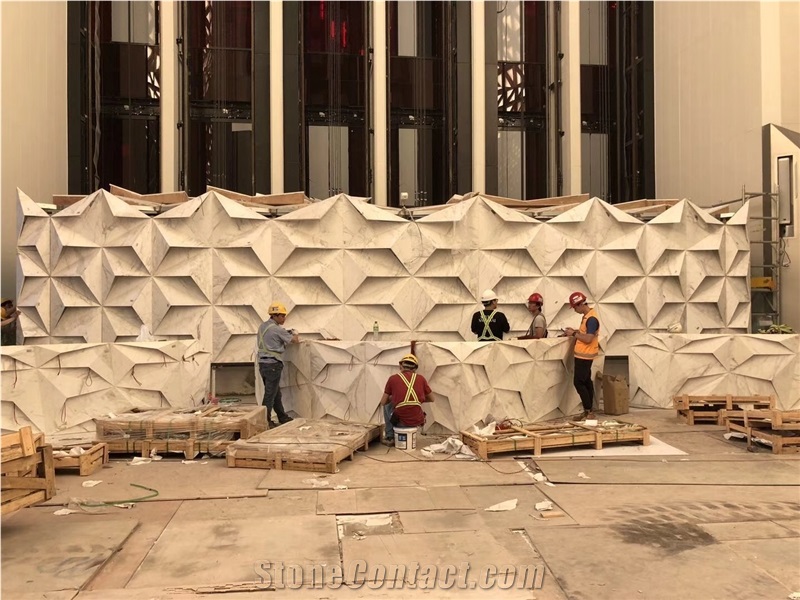 Bianco Carrara White Marble 3d Wall Panel Hotel Lobby Desk
