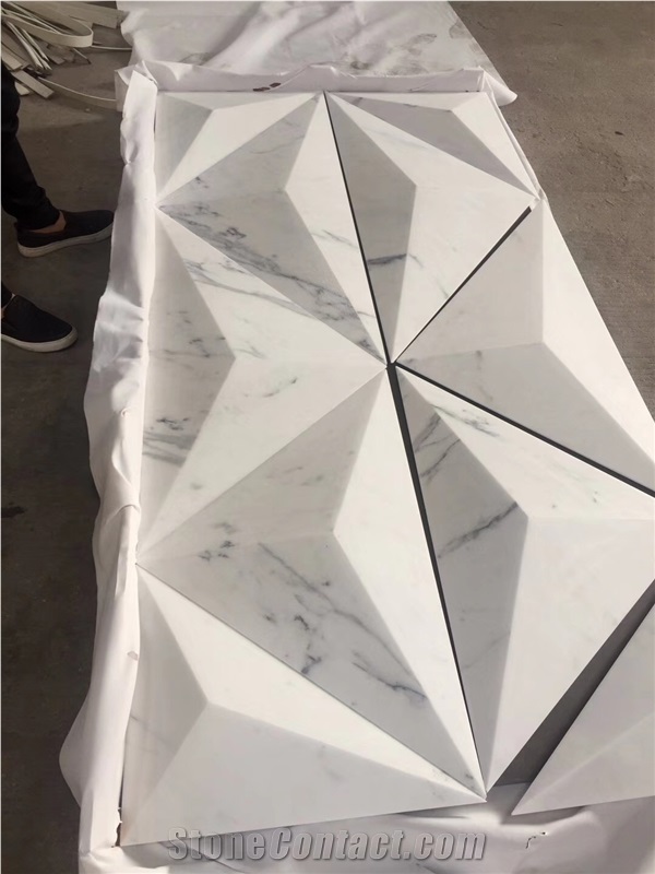 Bianco Carrara White Marble 3d Wall Panel Hotel Lobby Desk