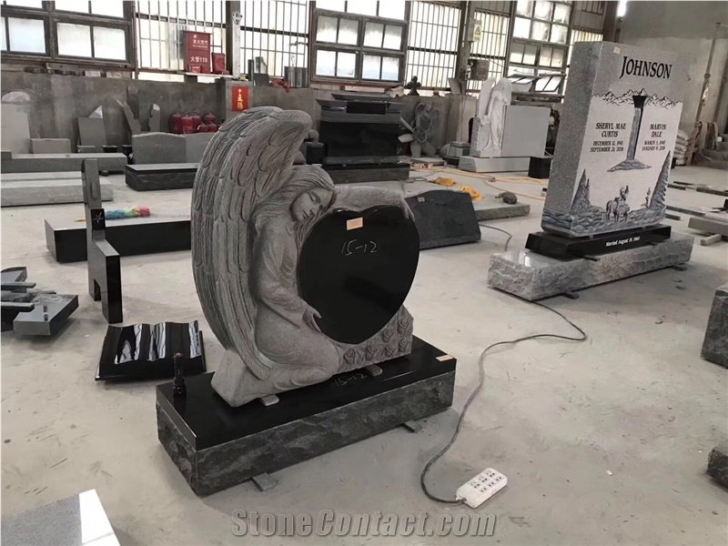 China Absolute Shanxi Black Granite Angel Heart Headstone, Gravestone
