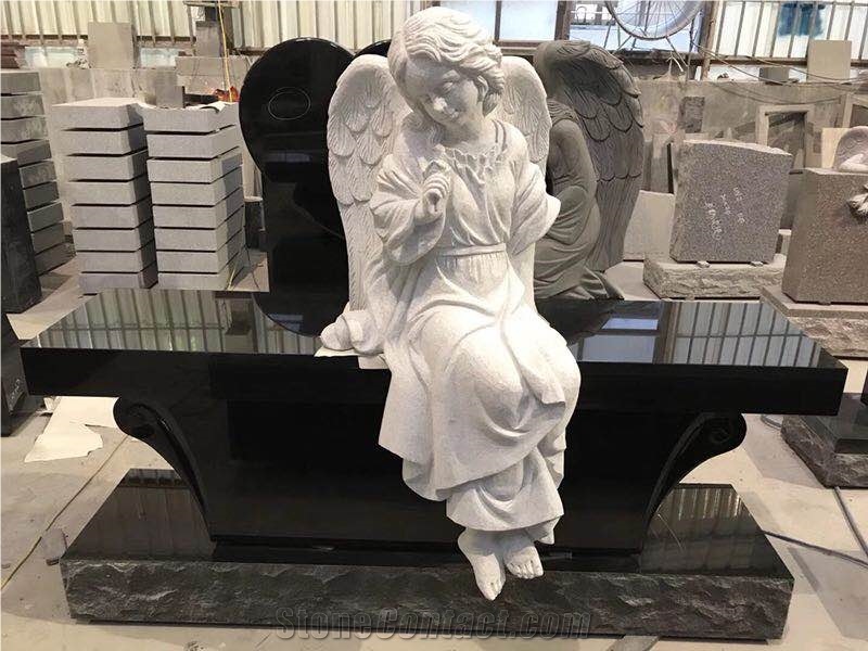 China Absolute Shanxi Black Granite Angel Heart Headstone, Gravestone