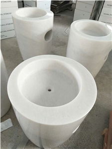 Crystal White Marble Pedestal Round Basin, Wash Sink