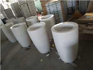 Crystal White Marble Pedestal Round Basin, Wash Sink