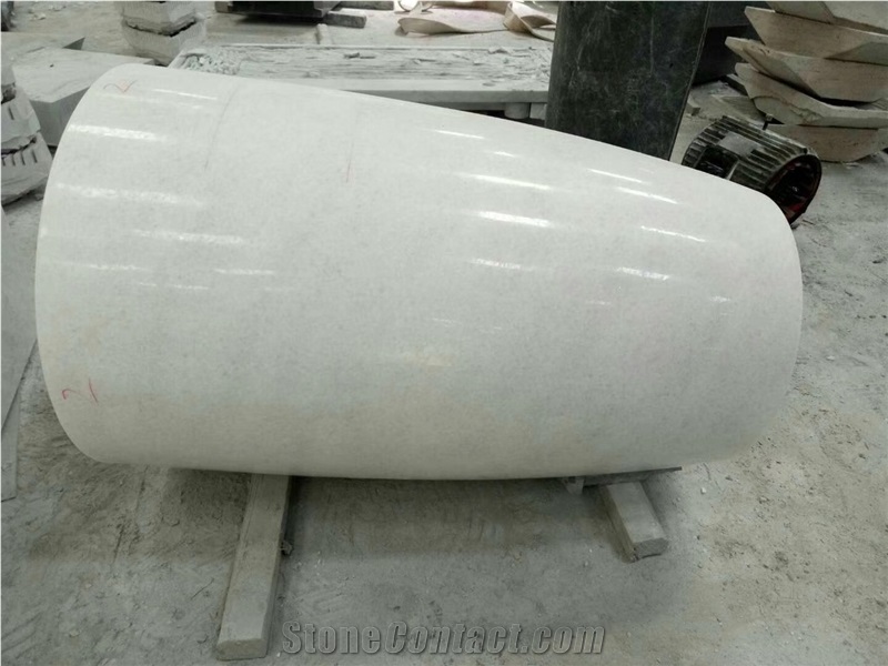 Crystal White Marble Pedestal Round Basin, Wash Sink