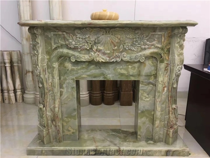 Green Onyx Fireplace Polished Flower Handcarved