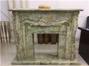 Green Onyx Fireplace Polished Flower Handcarved
