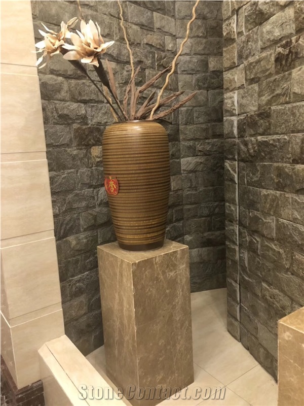 Light Emperador Brown Marble Flower Pot Base