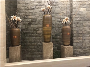 Light Emperador Brown Marble Flower Pot Base
