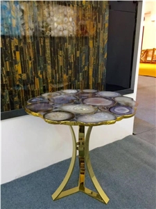 Light Purple/Lilac Semiprecious Stone Interior Table Light Purple/Lilac Semiprecious Stone Interior Table