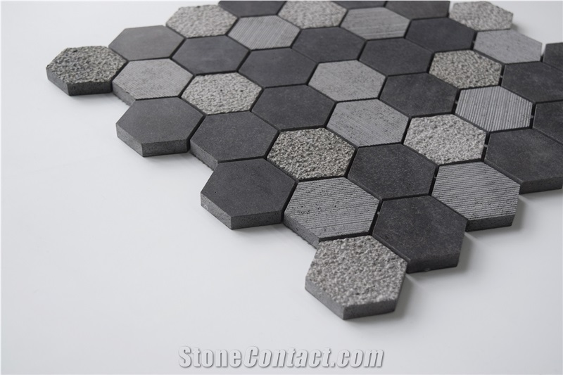 New Hainan Black Basalt Mosaic Wall Panel Decor / Andesite Stone
