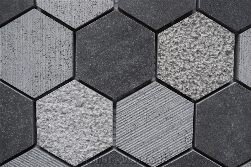 New Hainan Black Basalt Mosaic Wall Panel Decor / Andesite Stone