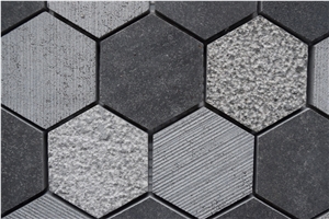 New Hainan Black Basalt Mosaic Wall Panel Decor / Andesite Stone