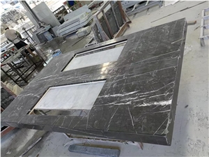 Pietra Grey Marble Bathroom Vanity Top Hotel Double Sinks Pietra Grey Marble Bathroom Vanity Top Hotel Double Sinks