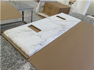 Volakas Marble Polished Kitchen Island Top, Worktop