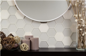 White Limestone Mix Crystal Glass Mosaic Panel