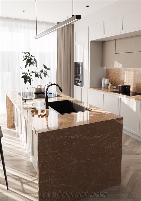 China Kozo Brown Marrone White Veins Texture Marble Slab
