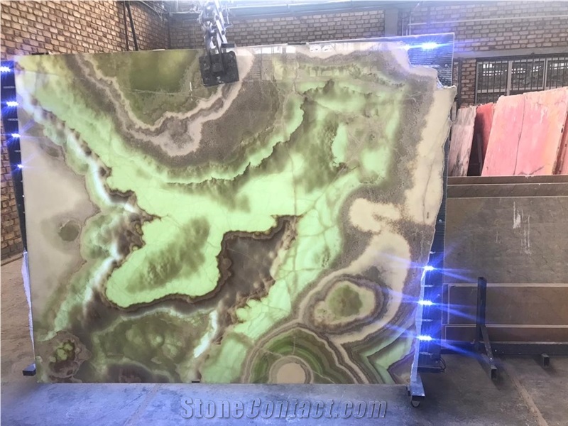 Light Green and White Onyx Slabs
