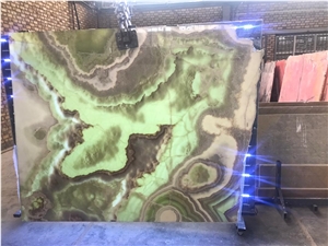 Light Green and White Onyx Slabs