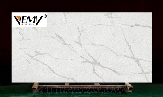 Vemy Quartz Slab Foshan Calacatta Quartz Stone