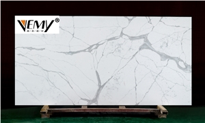 Vemy Quartz Slab Foshan Calacatta Quartz Stone