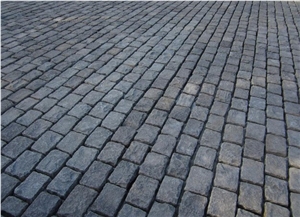 Grey, Black Cobblestone Driveway