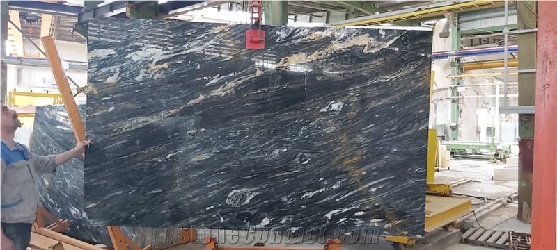 Agata Black Marble Tiles, Slab