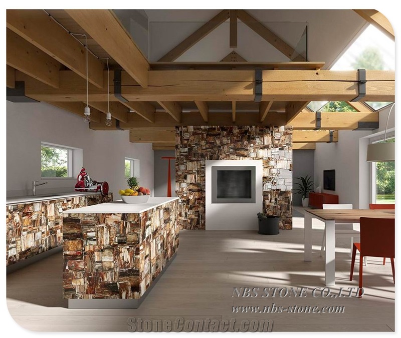 Square Cutting Natural Fossil Petrified Wood Table