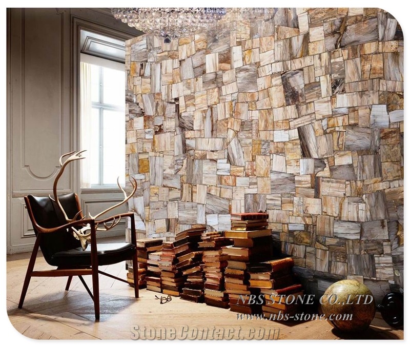 Square Cutting Natural Fossil Petrified Wood Table