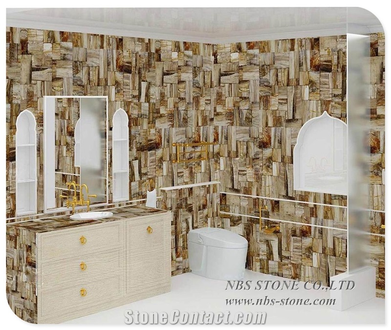 Square Cutting Natural Fossil Petrified Wood Table