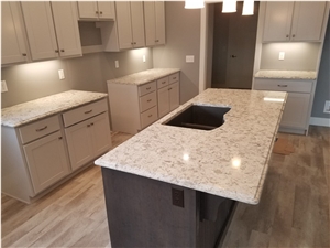Alaska White Quartz Stone Kitchen Island Countertop
