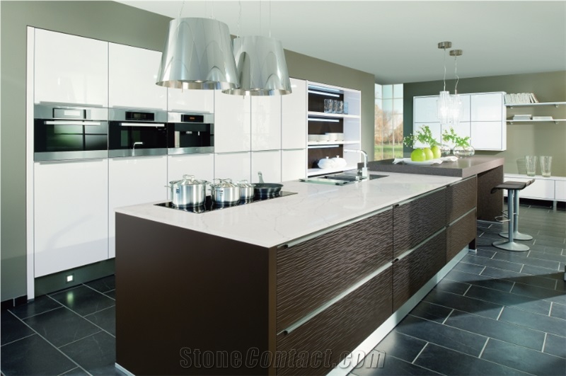 Artificial Bianco Venato Quartz Kitchen Prefab Slab