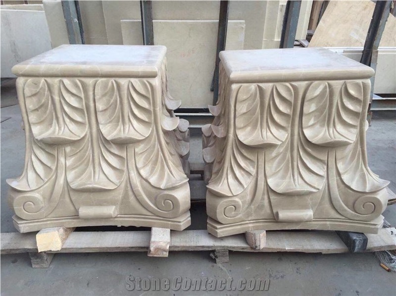 Beige Marble Hand Carving Roman Column Top&Base