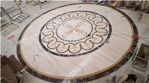 Bianco Dolomite Mix Portoro Marble Round Lobby Floor Medallion Bianco Dolomite Mix Portoro Marble Round Lobby Floor Medallion