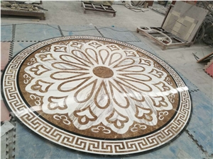 Bianco Dolomite Mix Portoro Marble Round Lobby Floor Medallion