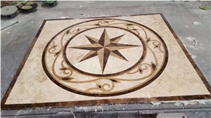 Bianco Dolomite Mix Portoro Marble Round Lobby Floor Medallion