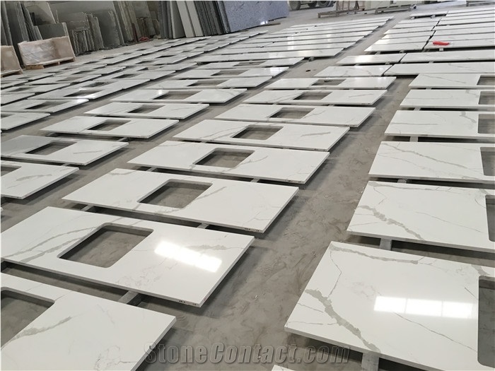 Calacatta Flutter Quartz Stone Kitchen Countertops Project
