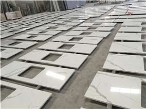 Calacatta Flutter Quartz Stone Kitchen Countertops Project