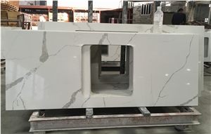 Calacatta Flutter Quartz Stone Kitchen Countertops Project