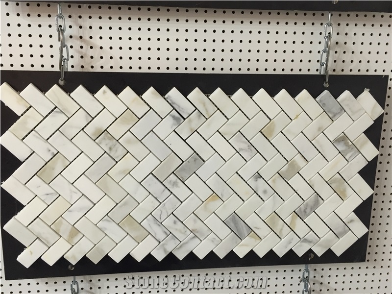 Calacatta Gold Marble Mosaic French Pattern Tiles