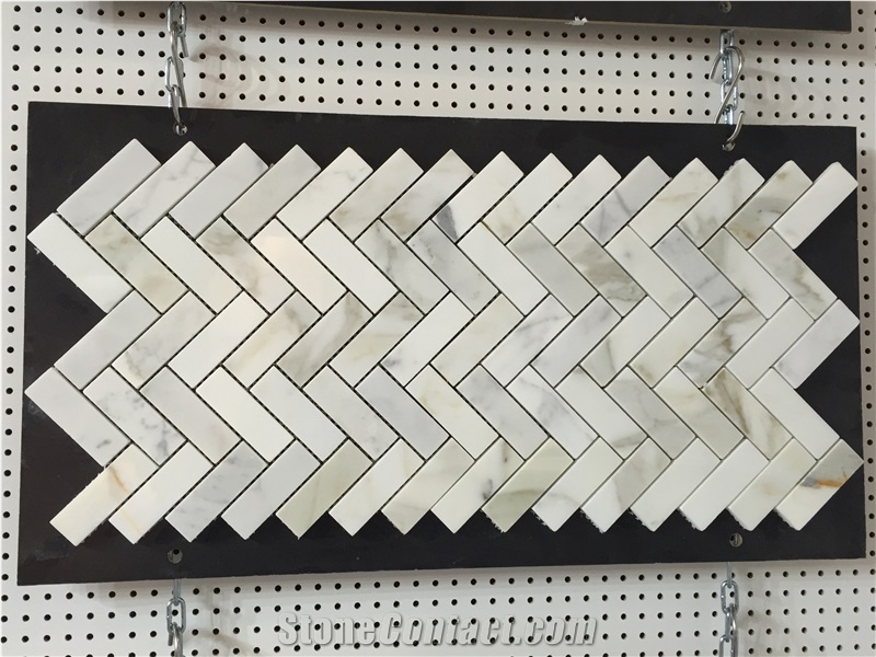 Calacatta Gold Marble Mosaic French Pattern Tiles