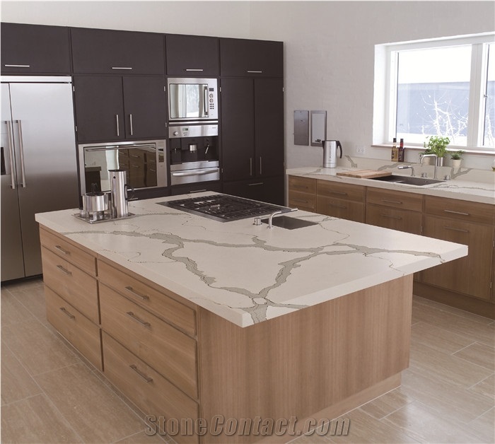 Calacatta Gold Quartz Stone Island Countertops