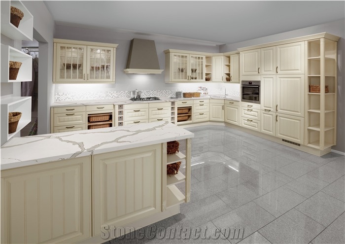 Calacatta Gold Quartz Stone Island Countertops