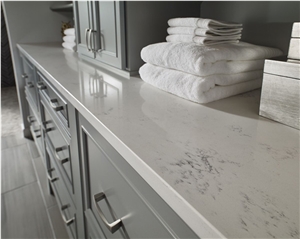 Carrara White Quartz Kitchen Prefab Cut Slab