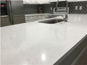 Carrara White Quartz Kitchen Prefab Cut Slab