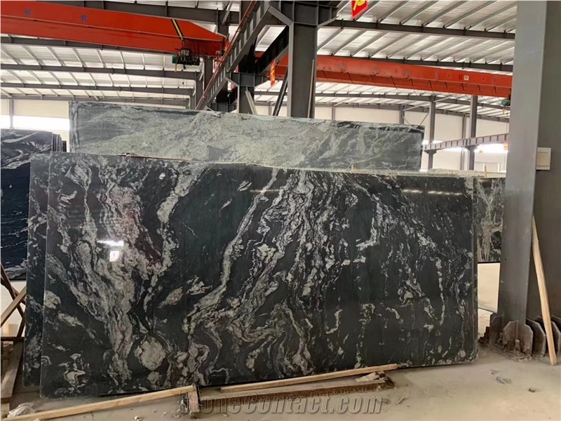 China Black Cosmic Grey Wave Granite Slab