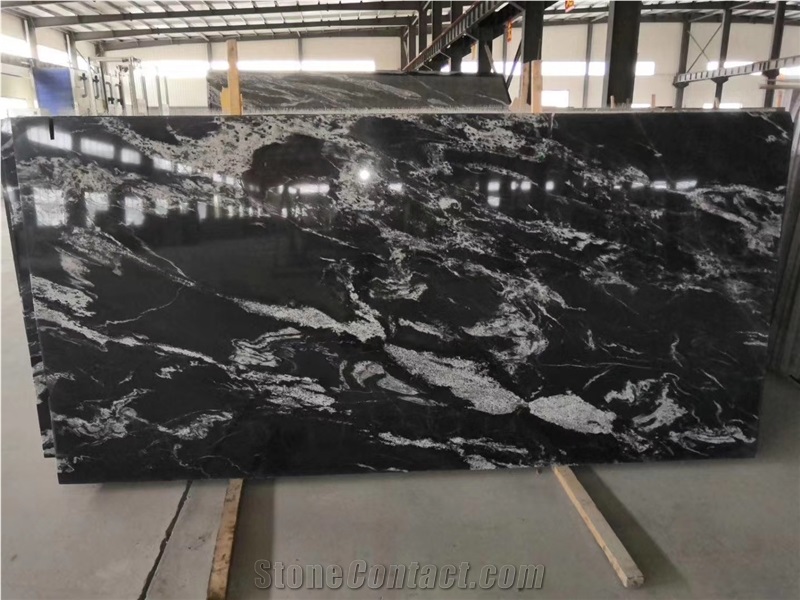 China Black Cosmic Grey Wave Granite Slab