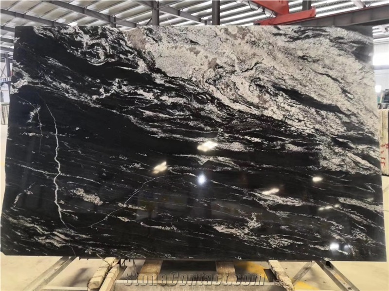 China Black Cosmic Grey Wave Granite Slab