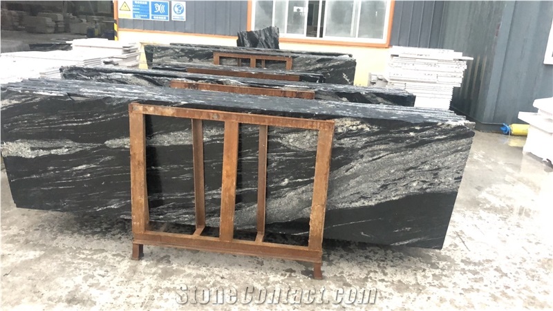 China Black Cosmic Grey Wave Granite Slab